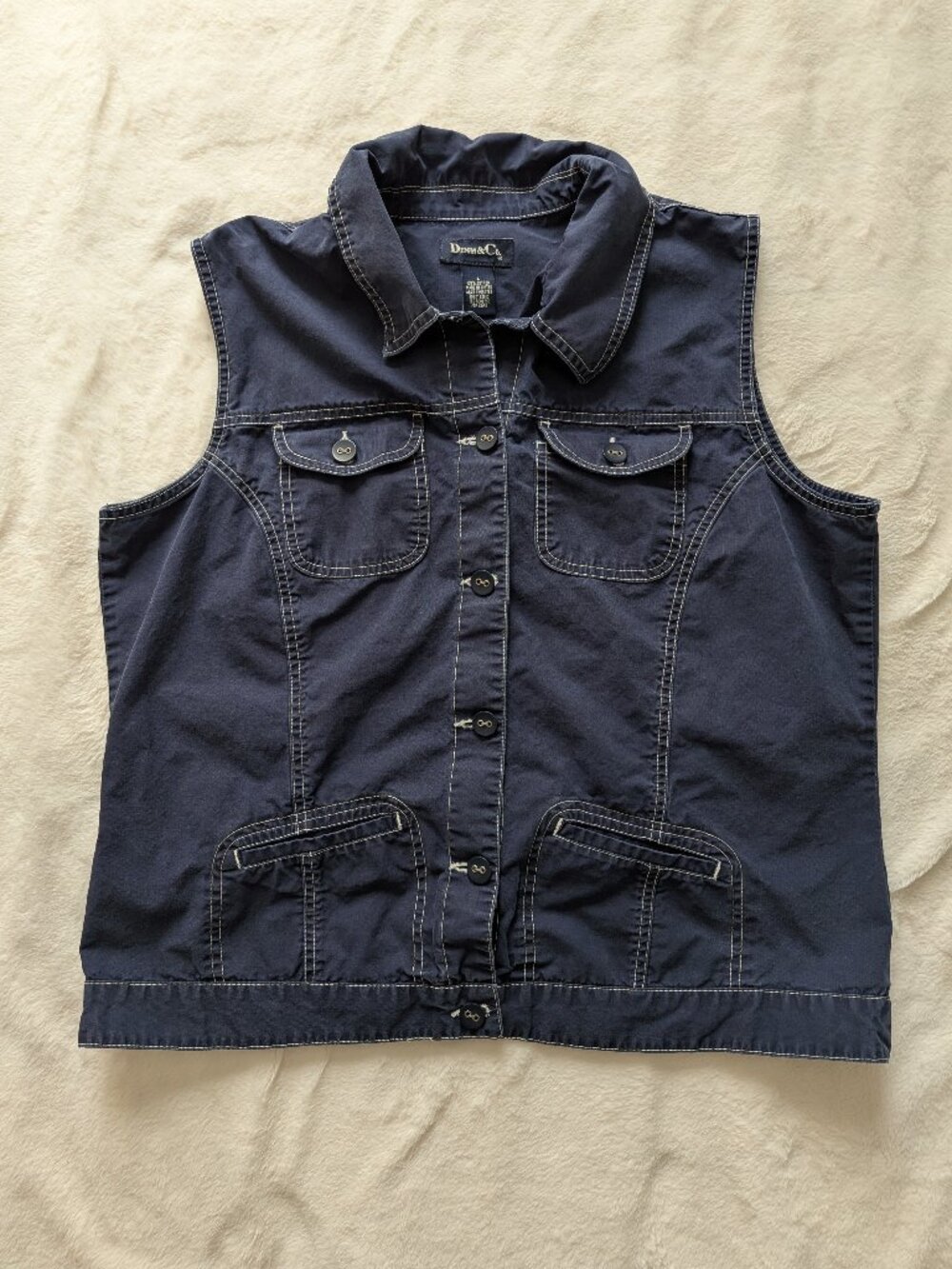 100% Cotton Navy Utility Safari Vest Gorpcore Lite Coastal Casual Chic Workwear